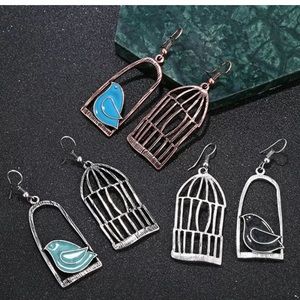 Bird in a Cage Wire Drop Earrings Asymmetrical
